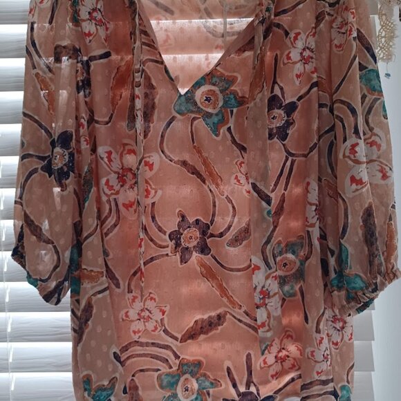 Joie Women’s Floral Sheer Blouse Top S/P – Blush Multicolor Ruffle Neck NWT - Picture 4 of 7